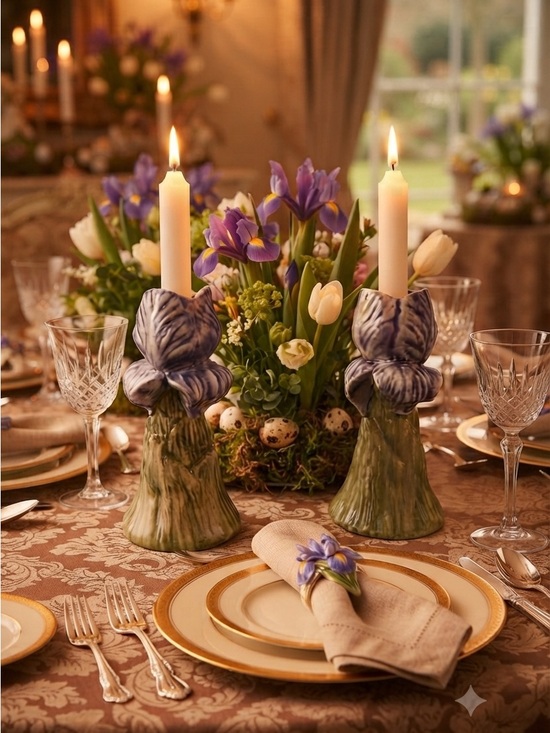 Other - Vintage Ceramic Purple Flower Bud Candle Holders - Set of 2